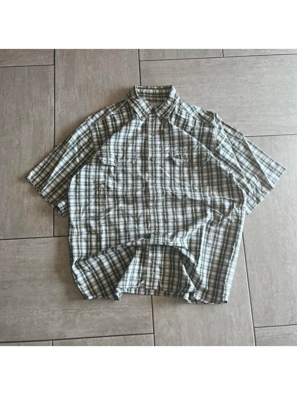 Carhartt s Plaid   Button Down Work  White Grey  Large